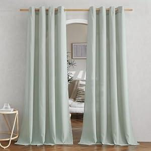NICETOWN Linen Flax Semi Sheer Curtains 94" Length, Grommet Window Treatments Privacy Added with Light Penetration Vertical Drapes for Loft/Home Office, Sage Green, W55 x L94, 2 Panels