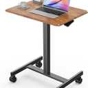 Sweetcrispy Mobile Small Standing Desk - Sit Stand Portable Rolling Laptop Desk with Lockable Wheels, Adjustable Height Computer Workstations, Brown (19"D x 25.7"W x 42.5"H)