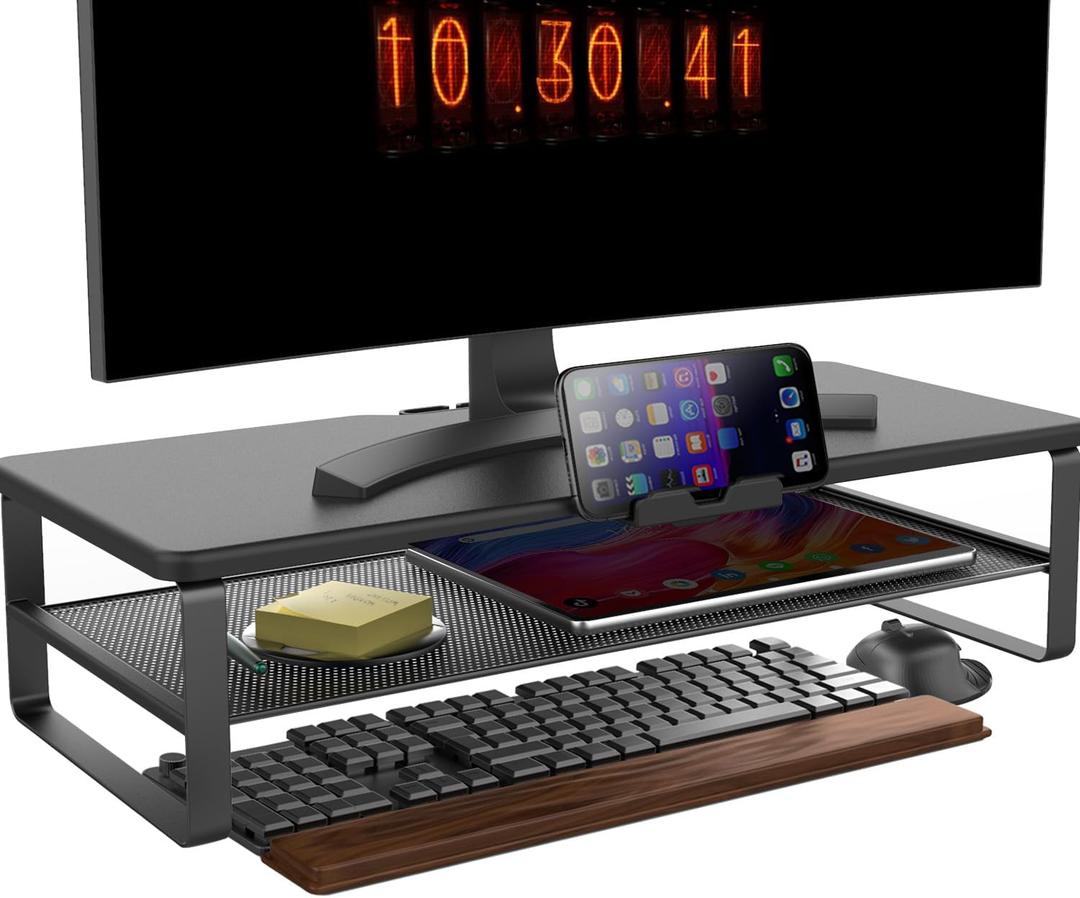 Doowiit Monitor Stand with drawer, 2-Tier Monitor Stand Riser with Phone Holder and Cable Management - Desk TV Shelf, Laptop Printer, Desk Organizer Stand, for Home & Office, Black