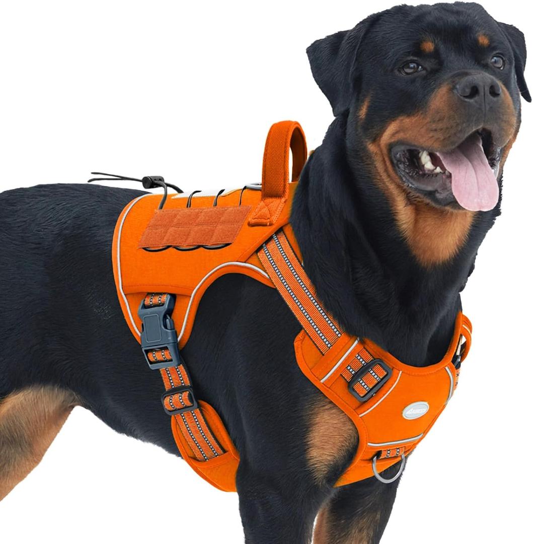 AUROTH Tactical Dog Harness for Large Dogs No Pull Adjustable Pet Harness Reflective K9 Working Training Easy Control Pet Vest Military Service Dog Harnesses Orange L (L(Neck:18-29",Chest:24-37"),45-80 lbs)