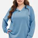 AlvaQ Womens Plus Size Sweatshirts Casual Long Sleeve V Neck Drawstring Hoodies Tops (Blue, XXL)