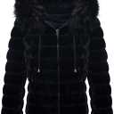 Bellivera Women Double Sided Faux Fur Jacket Spring and Winter Fashion Reversible Hood Puffer Coat with Fur Collar (Black)