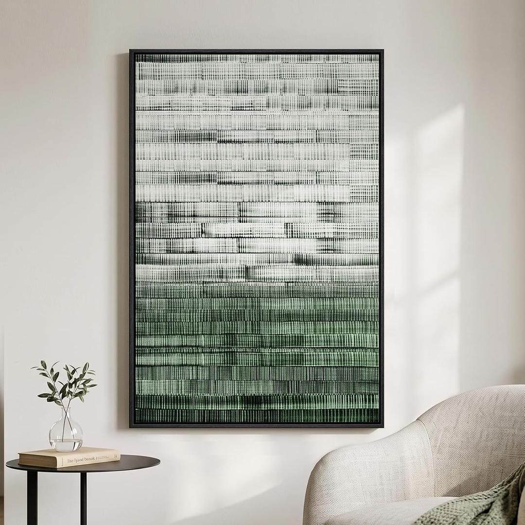 Framed Dark Sage Green Modern Abstract Wall Art, 1 Piece 24x36 In