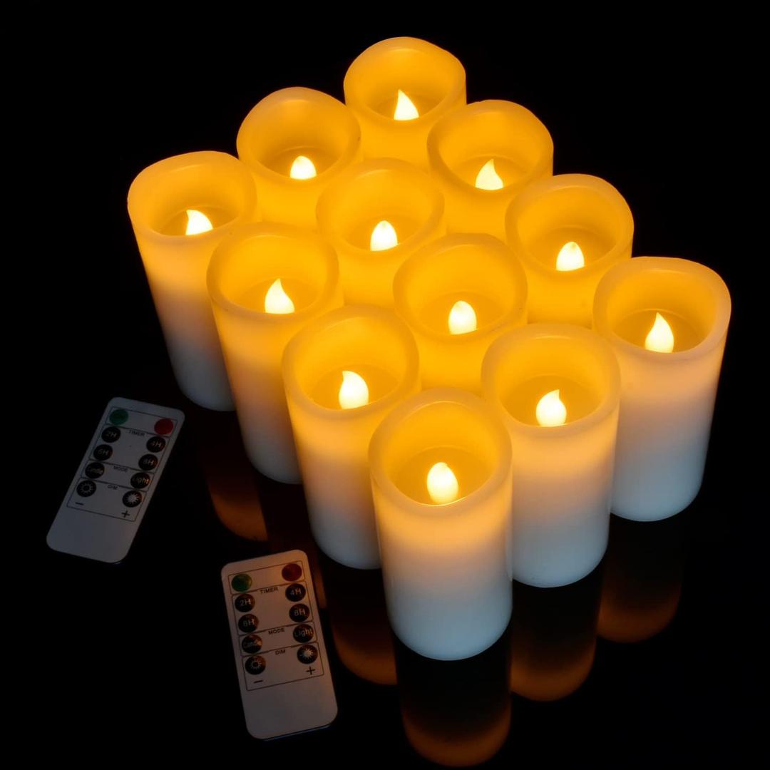 Vinkor Flameless Candles Battery Operated Candles Real Wax Pillar LED Candles with 10-Key Remote and Cycling 24 Hours Timer (Ivory Set of 12 D2.2 X H 5")