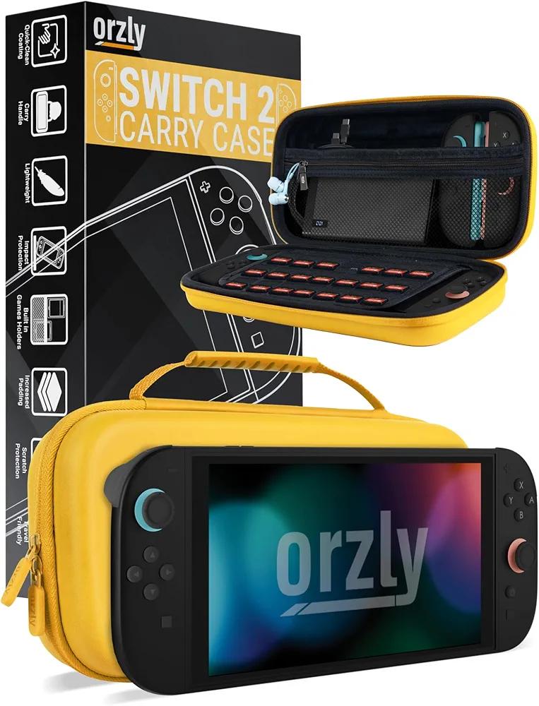 Orzly Case Compatible with Switch 2 – Protective Travel Carry Case with Screen Padding, Game Card & microSD Slots, Zipped & Open Pockets for Accessories – 7.9" Gift Boxed