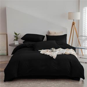 Cottonight Black Comforter Set King Men Women All Black Bedding Set Blanket Quilts Solid Fuzzy Modern Gothic Cozy Dark Color Comforter Set for King Bed Women Men