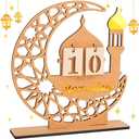 DPKOW Wooden Ramadan Advent Calendar Gifts Ramadan Decorations for Home, Crescent Mosque Countdown Calendar with Number Plates for Islamic Muslim Party Table Decor Moon Tabletop Decorations for Home
