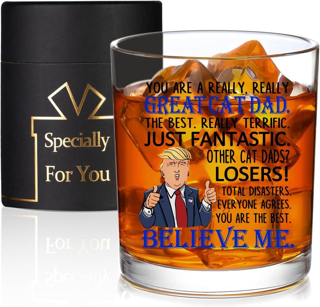 Best Great Cat Dad Gifts, You're a Really Great Cat Dad Whiskey Glass, Funny Birthday Father's Day Gifts for Father from Daughter Son 10 Ounce Old Fashioned Glass with Gift Box