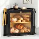 Corner Bread Box for Kitchen Countertop, Bamboo Wood Black Breadbox with Large Capacity Double Layer, Bread Box for Homemade Bread, Easy Assembly and Versatile Kitchen Bread Storage (No clip included)