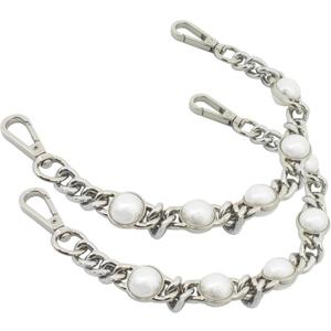 Bytiyar 12" Purse Chain Short Strap Extender Replacement Bag Attachment and Accessories, Silver Twist Chain with White Beads (2Pcs)