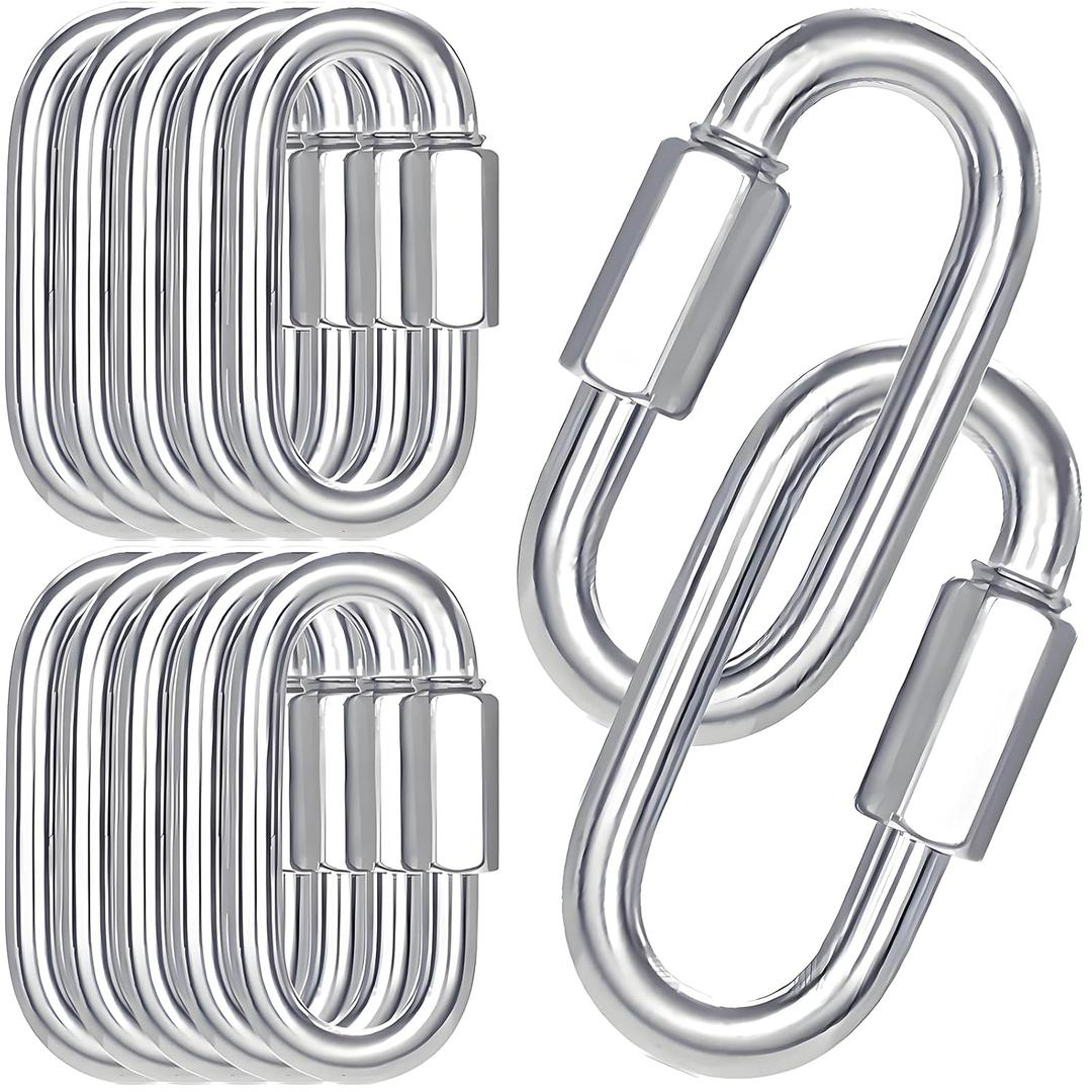 30-Pack M10 Quick Links Screw, 4Inch Threaded Quick Chain Link Connectors, 3/8 Heavy Duty Locking Carabiners, 2000 LBS Capacity Anti-Rust Chain Hooks for Towing, Swings, Shade Sails and Bird Toys (Silver)