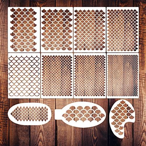 Mermaid Makeup Mermaid Scale Stencil Airbrush Stencils Large Plastic Dragon Reusable Fish Scales Animal Print Templates Kit for Women Girls Body Art Face Painting Wall Accessories (6x8 inch Mermaid)