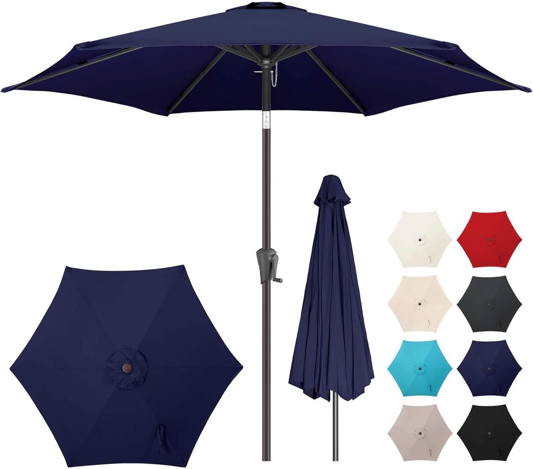7.5ft Outdoor Patio Umbrella - Table Umbrella Waterprool UV Protection, Sombrillas de Patio with Push Button Tilt, Sun Umbrella for Pool, Porch, Garden, Deck, Backyard (Navy Blue)