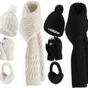 Suhine 8 Pcs Women Hat Scarf Gloves and Earmuff Set Winter Knit Beanie Pompom Hat Warm Touch Screen Gloves for Men Adult