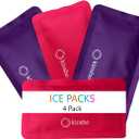 Soft Ice Packs for Lunch Box, Bags, Bento Boxes, 4 Pack, Slim Reusable and Refreezable Pouches for Kids Girls Adults, Travel, School, Work, or Camping, Long Lasting Cold, Flexible | Pink Purple