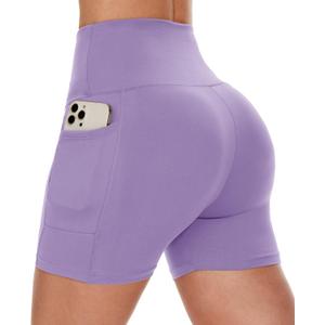 CAMPSNAIL Biker Shorts Women with Pockets - 3"/5"/8" High Waisted Workout Spandex Tummy Control Gym Running Yoga Shorts (Purple), Size S/M