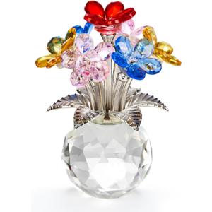 Crystal Flower Decoration Glass Flowers Birthday Gifts for Women Wife Girlfriend Daughter Ornament Bouquet for Wedding Anniversary Mom Mother's Day from Daughter Son (Multicolored Flowers 02)