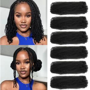 Youngther Afro Kinkys Bulk Hair 16 inch 6 Packs Natural Black Kinky twist hair for Dreadlocks extensions Soft Spring twist for repair Locs, micro Twists/Marley twist braiding hair16inch 1B
