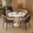 27.6" Round Dining Table with Sintered Stone Faux Marble Top and Iron Base - Modern & Elegant Design for Home & Restaurant Use Living Room, Café Coffee Table, White