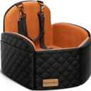 Dog Car Seat for Small/Medium Dogs, Elevated Dog Booster Seat Memory Foam Puppy Car Seat with Washable Cover, Travel Safety Pet Seat for Car with Storage Pockets Up to 35 lbs (Black/Brown)