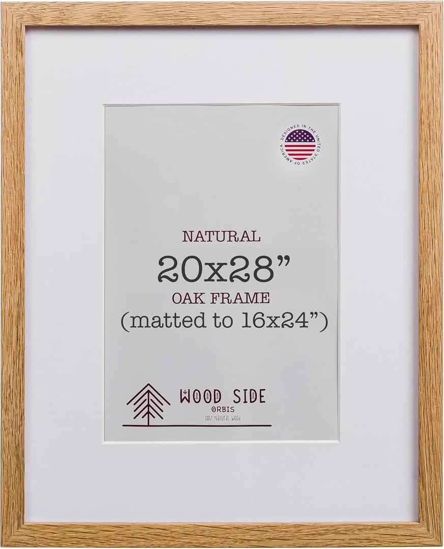Oak Wood Picture Frames 20x28 with Mat for 16x24 - Natural Solid Wood Photo Frame Wall Hanging