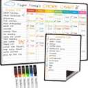 Magnetic Dry Erase Chore Chart - 14.5"x11" Chore Chart for Kids, Teens and Adults - 6.5"x8.5" List Board for Fridge - 6 Extra Fine Point Markers Included - Shipped Flat