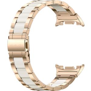 Wearlizer Stainless Steel Bands Compatible with Samsung Galaxy Watch 8 Band 40mm 44mm/Watch 8 Classic 46mm for Women Men, No Gap One-Click Dressy Metal Fashion Rose Gold Bracelet with Resin Inlay