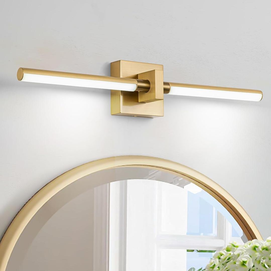 EDISLIVE Modern Dimmable LED Vanity Light 360 Rotatable Bathroom Vanity Wall Lighting Fixtures, 23.2 in Mirror Wall Sconce Fixtures for Bathroom Bedroom Makeup Living Room,6000K(Gold)