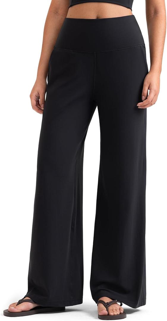Colorfulkoala Dreamlux Women's High-Waisted Wide Leg Yoga Pants - Ultra Soft Yoga & Casual Lounging Leggings 29.5" Inseam(Black, M)