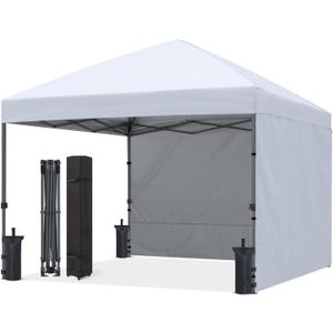 ABCCANOPY Easy Pop up Canopy Tent with 2 Sidewalls for Outdoor Sun Blocking or Rain Protection,10x10, White