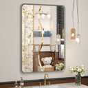 OKPAL Brushed Nickel Mirror 24 x 32 Inch Silver Bathroom Mirror for Over Sink, Rounded Rectangle Farmhouse Vanity Mirror, HD Wall Mirror, Aluminum Alloy Frame (Horizontal/Vertical)