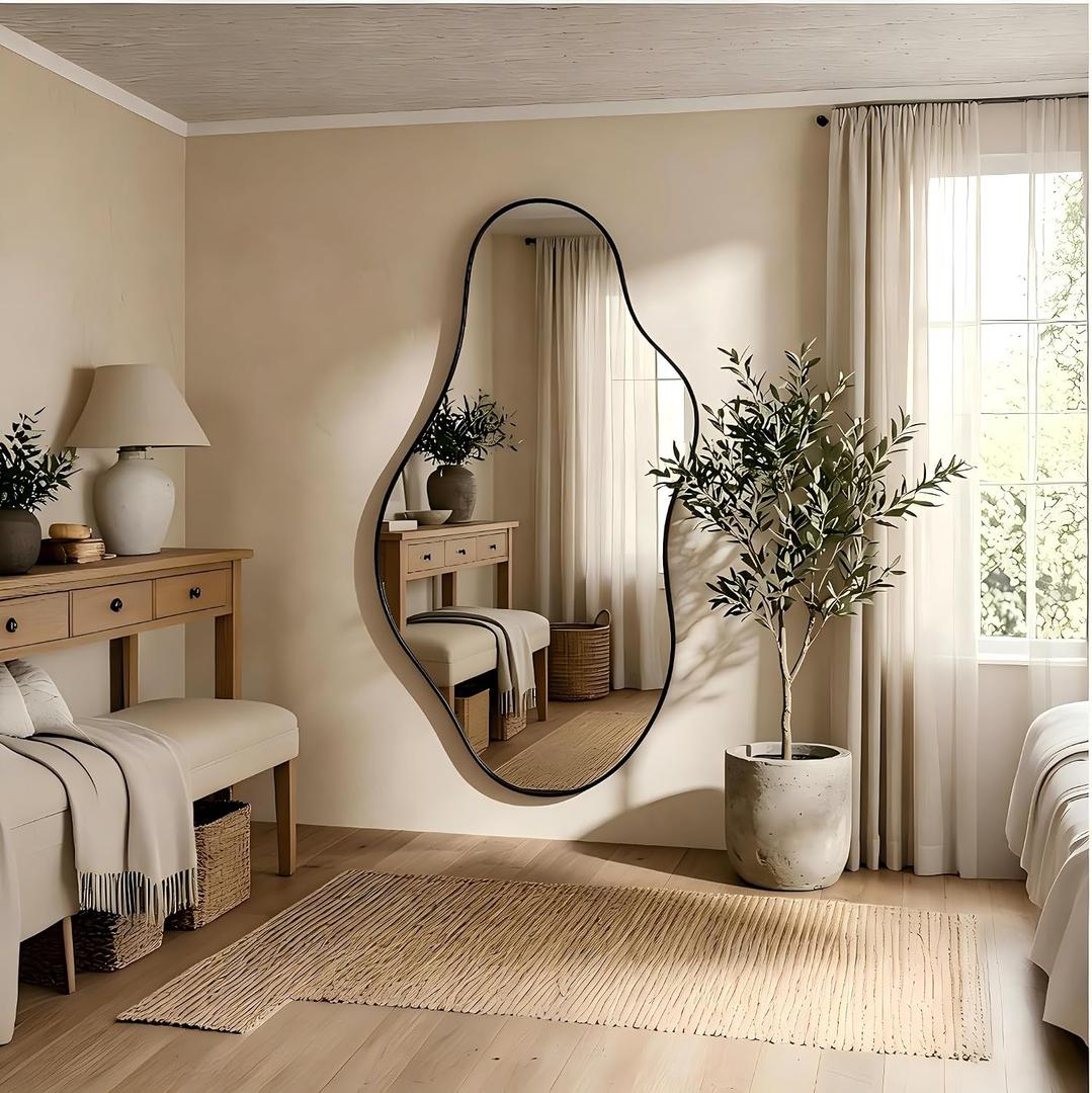 Black 26x48 Inches Abstract Irregular Mirror for Entryway