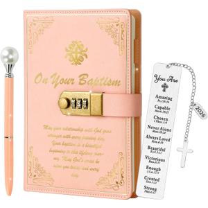 Baptism Gifts Diary with Lock & Keys for Girls, Journal with Lock, Pen & Religious Bookmarks, First Communion & Confirmation Gift for Teen Girls, Graduation & Birthday Presents, Religious Easter Gifts