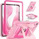 Supveco Case for iPad (A16) 11th Generation 11-Inch 2025,iPad 10th Generation 10.9-Inch 2022,Rugged Heavy Duty Full-Body Protective Case with Built-in Screen Protector,Dual Kickstand,Pink/Hot Pink