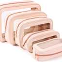 YOPCDJ 5PCS Clear Toiletry Bag, TSA Approved Travel Makeup Pouch with Zipper for Cosmetics and Toiletries, Diaper Bag Organizer Pouch Set, Women's Purse Organizer and Clear Car Bag (Pink)