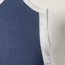 SHENHE Women's Sleeveless Scoop Neck Tank Top White Striped Knit Basic Tight Crop Tops (Blue, L)