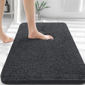OLANLY Bathroom Rugs 30x20, Extra Soft Absorbent Chenille Bath Rugs, Rubber Backing Quick Dry, Machine Washable Bath Mats for Bathroom Floor, Tub and Shower, Home Decor Accessories, Dark Grey (30" x 20")