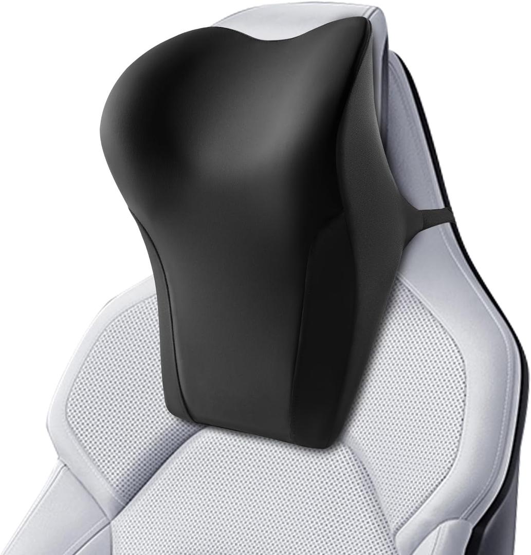 BABUR Car Headrest Pillow | Ergonomic Memory Foam Neck Shoulder Support Pillow with Adjustable Design & Enlarged Surface | Pain Relief for Driving Travel Sleeping | Black 1 Pack