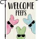 DLZDN Easter Bunny Garden Flag Welcome Peeps Garden Flag 1218 Inch Double Sided Vertical Burlap Farmhouse Yard Flag Holiday Outdoor Decor