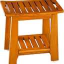 18" Standard Teak Shower Bench with Shelf & Handle - Waterproof, Non-Slip Bath Stool, 300 lbs Capacity - Fits Standard Tubs/Showers & Outdoor Use (Patented)