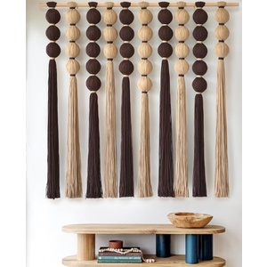 KaloKalo Large Macrame Wall Hanging Handmade Boho Sphericity Fibre Yarn Art Textile Modern Handcrafted Natural Cotton Wall Decor Art for Living Room Bedroom Party 35.4" L by 33.8" H - Taupe Brown