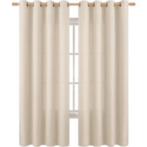 BGment Light Beige Curtains for Living Room 84 Inch Length, Neutral Tone Burlap Textured Light Filtering Grommet Drapes for Rustic Bedroom Set of 2 Panels, 52 x 84 Inch