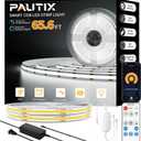 PAUTIX COB LED Strip Light 65.6ft/20m,Work with Alexa/Google Assistant,9600 LEDs Daylight White 6000K,CRI93+ Super Bright High Lumen,Dimmable 24V Flexible LED Light Strip,for Home&Office DIY Lighting