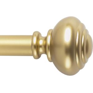 Gold Curtain Rod 72-144" Adjustable, Patented Quick Easy Installation Hardware, No Tools Option, 1" Rod Durable Steel Construction, Supports Heavy Fabrics, Traditional Knob Finial