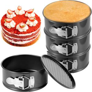 4 PCS 6 Inch Black Springform Pan with Removable Bottom Carbon Steel Mini Cheesecake Pans Round Springform Cake Pan with Stainless Steel Spring Buckles for Baking Kitchens Restaurant