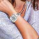 KADES Compatible for Apple Watch Series 10 46mm/42mm Series 9 8 7 45mm/41mm Series 6 5 4 SE 44mm/40mm Series 3 2 1 42mm/38mm, Sparkling Bling Diamond Band with Full Diamonds Case (Silver with Black Pearl Shell)