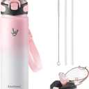Enerbone 24 oz Insulated Water Bottle, Stainless Steel Bottle with Carrying Strap, Double-Wall Vacuum Insulation Design, Leakproof Sports Bottle with Straw, Keep Drinks Cold or Hot for Hours