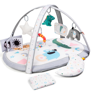 Lupantte 7-in-1 Baby Activity Gym, Baby Learning Toys Gym Mat with 6 Toys 2 Replaceable Washable Mat Covers,Baby Learn Mat, for Newborn
