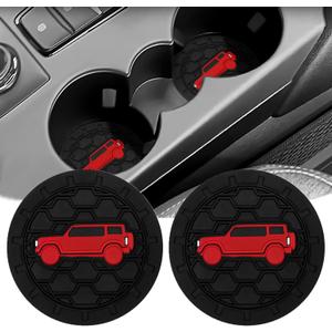 Car Cup Holder Coaster for 2021-2025 Ford Bronco Sport Silicone Non-Slip Cup Holder Coasters Interior Accessories 2 Packs (Black&Red)