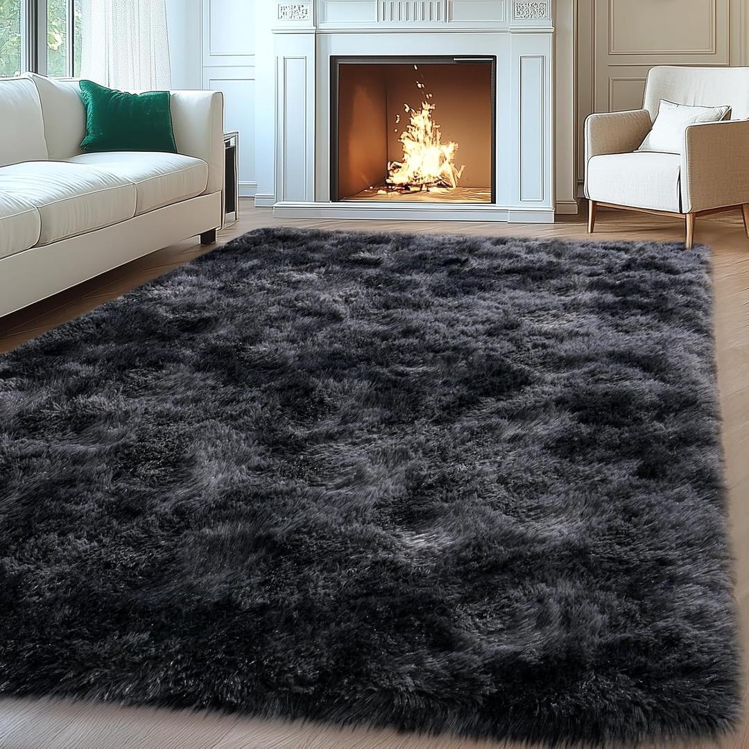 Mugorn 8x10 Area Rugs for Living Room, Large Fluffy Rugs for Bedroom, Soft Carpet Shag Kids Room Rug, Non-Slip Fuzzy Rugs Indoor (Black Grey Tie-Dyed, 8ft x 10ft)